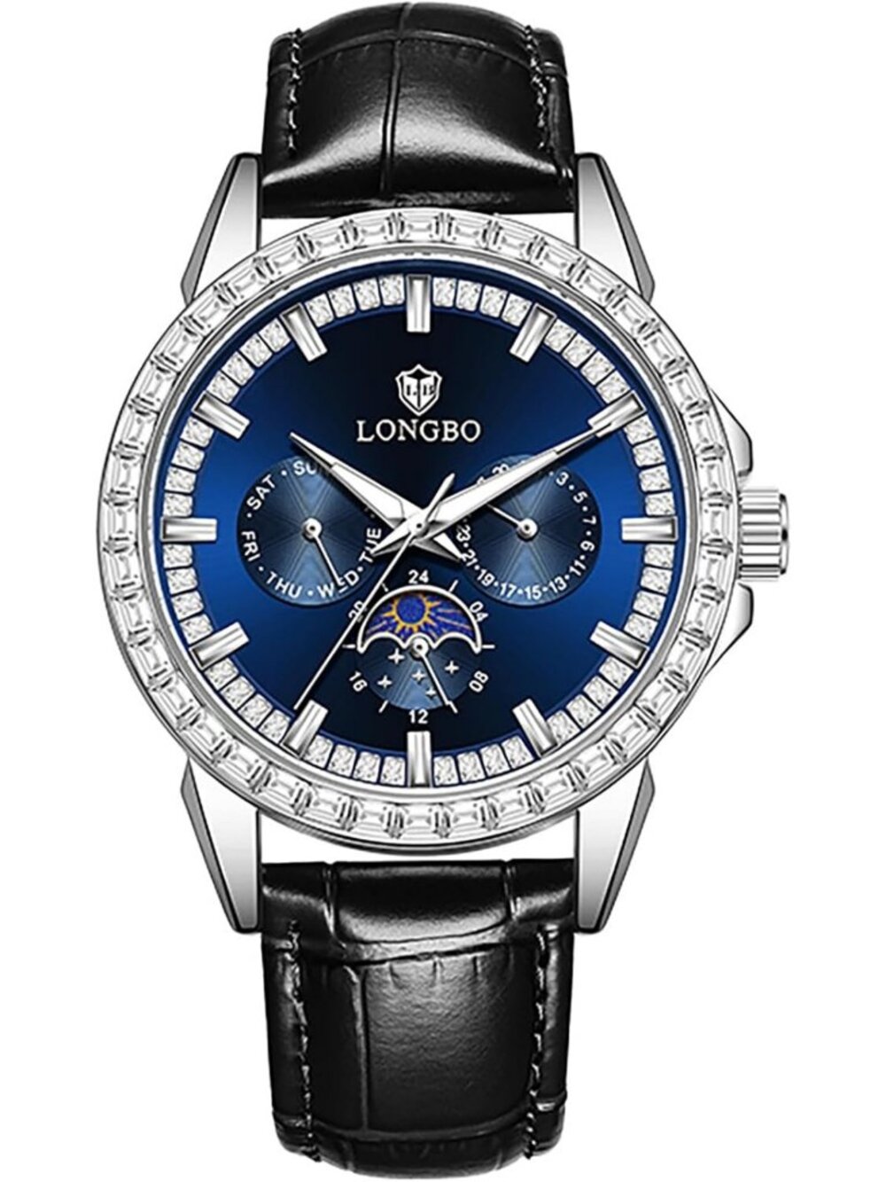 Luxury Men's Leather Analog Watch - Waterproof, Luminous, Moon Phase Date